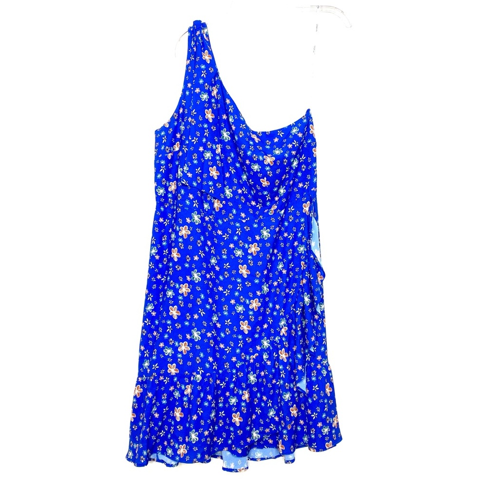 Eloquii Floral One Shoulder Dress Blue 14